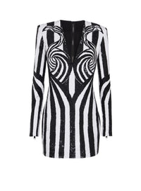 Robe courte rayée brodée - Noir & Blanc