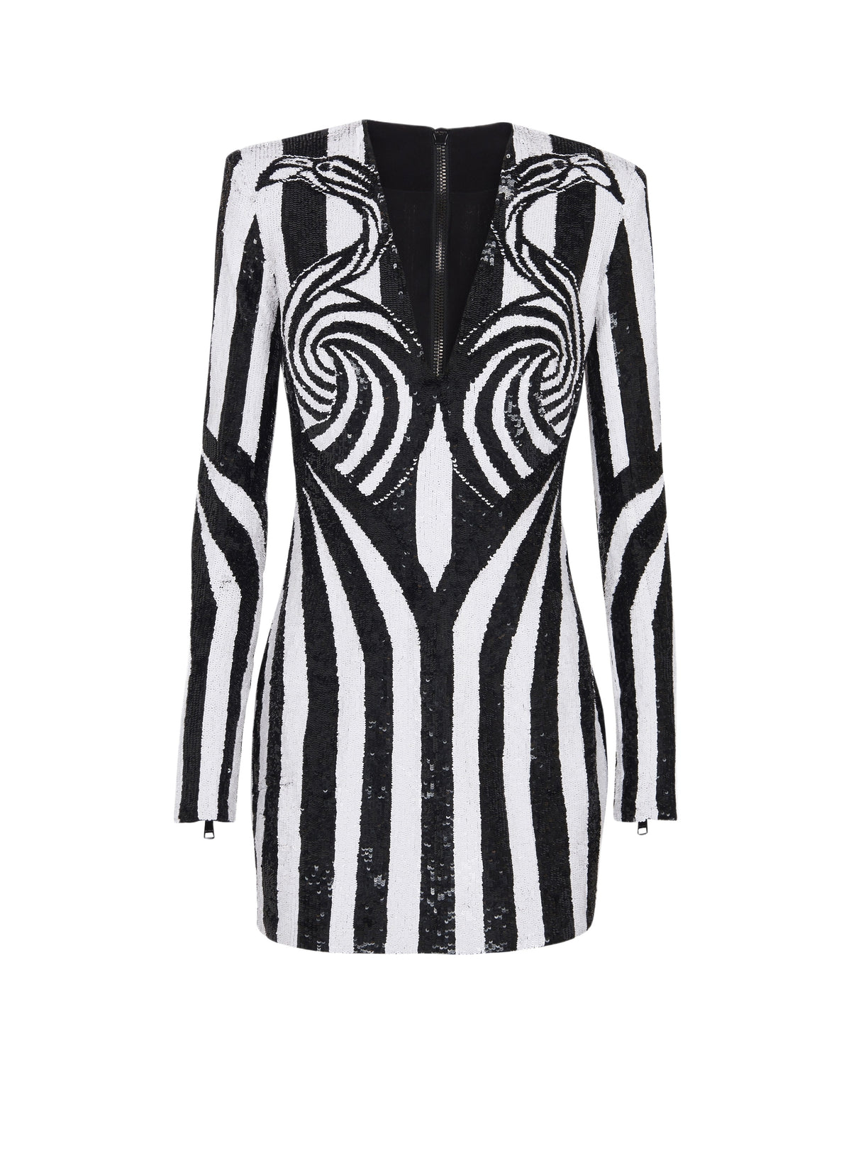 Robe courte rayée brodée - Noir & Blanc