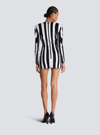 Robe courte rayée brodée - Noir & Blanc