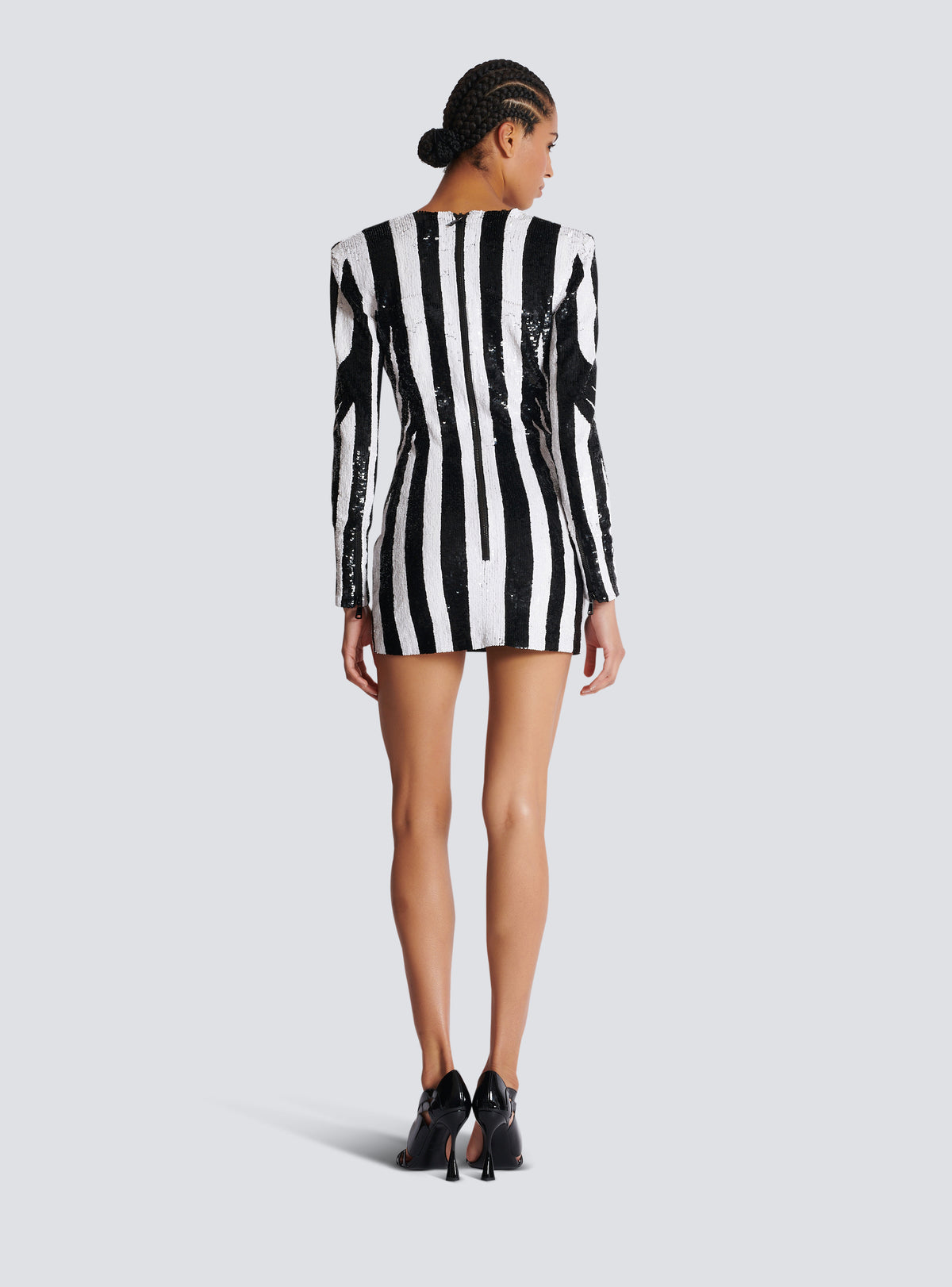 Robe courte rayée brodée - Noir & Blanc