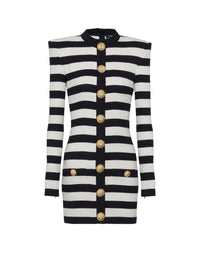 Robe courte en jersey rayé boutonnée - Noir & Blanc