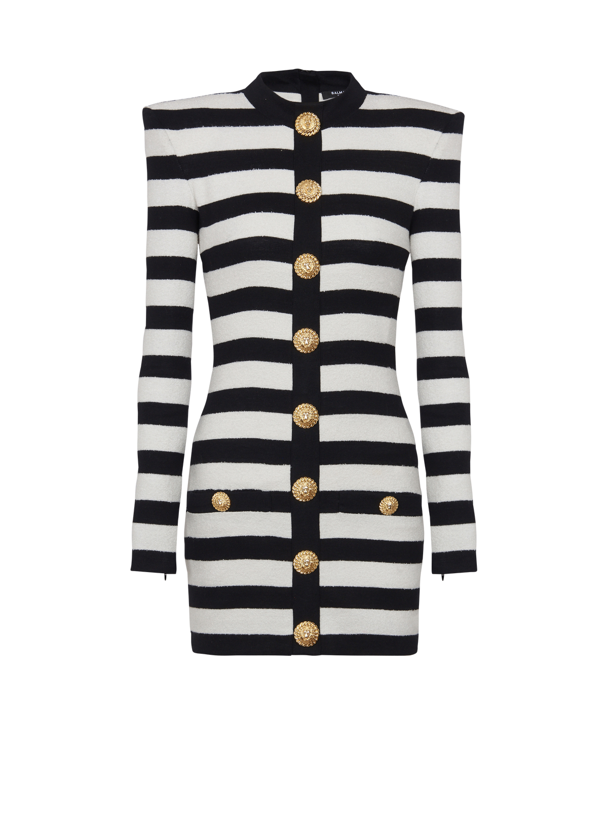 Robe courte en jersey rayé boutonnée - Noir & Blanc