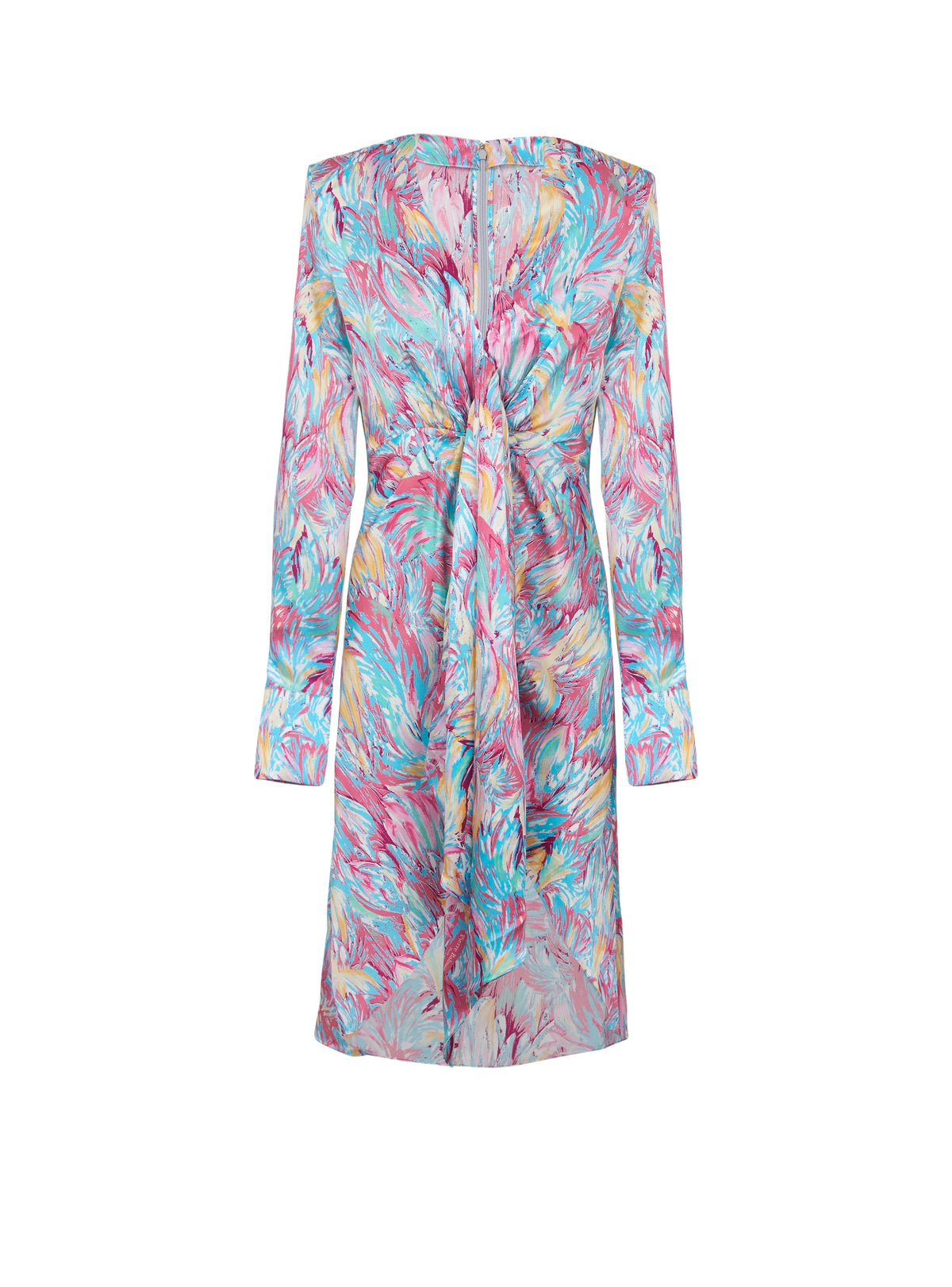 Robe drapée à motif plumes - Multico Pastel