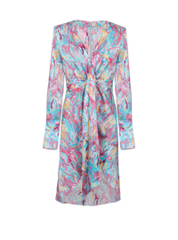 Robe drapée à motif plumes - Multico Pastel