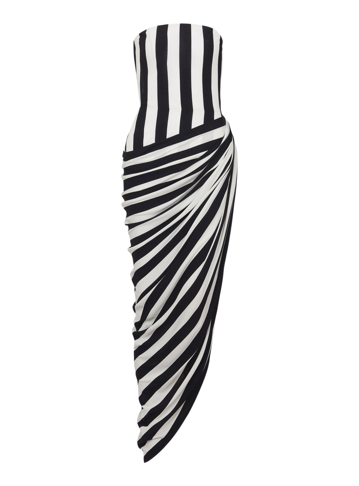 Robe longue fendue en jersey rayé et drapée - Noir & Blanc