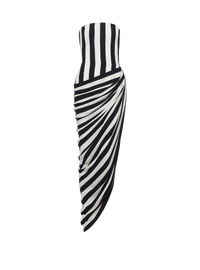 Robe longue fendue en jersey rayé et drapée - Noir & Blanc