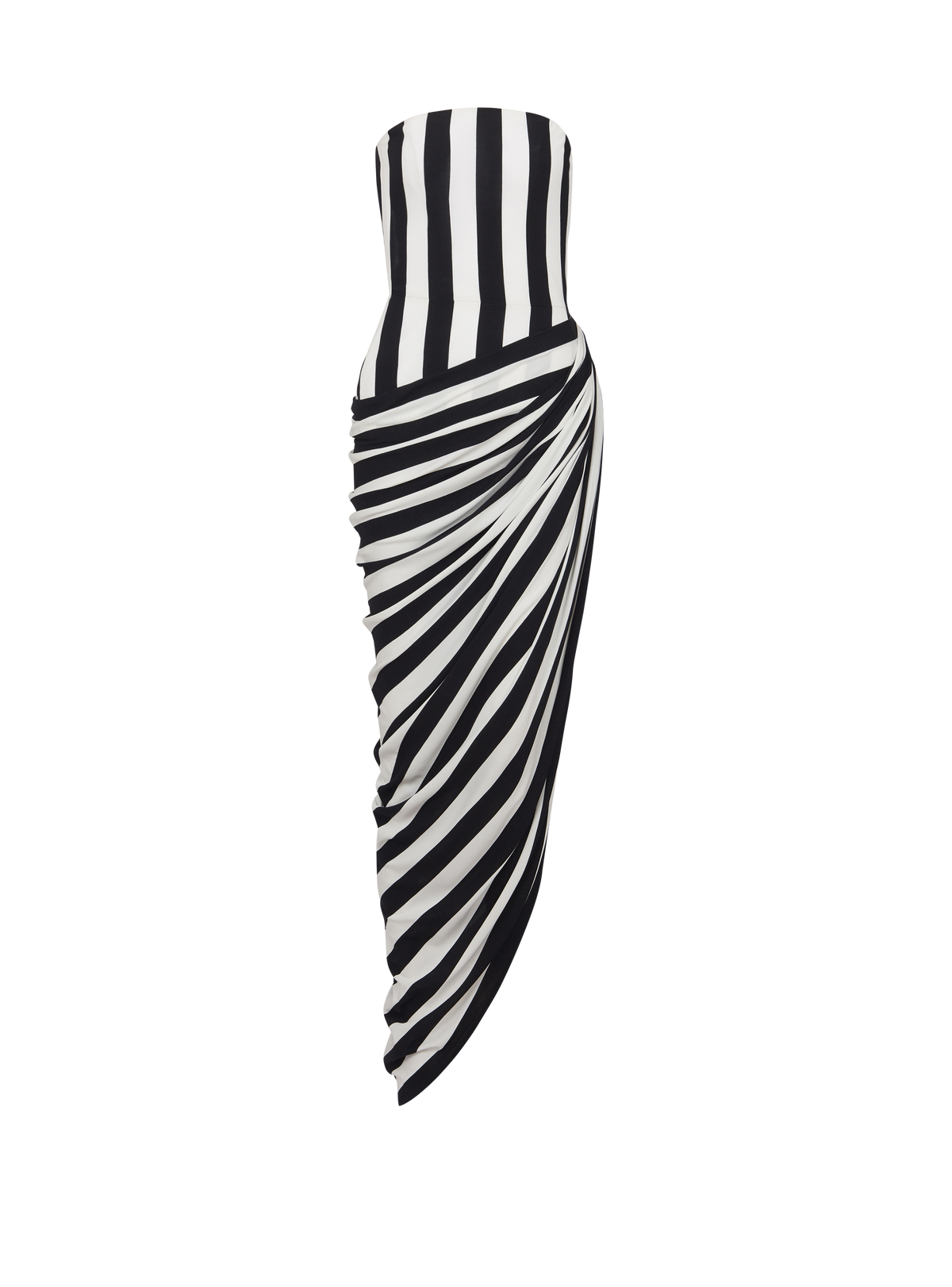 Robe longue fendue en jersey rayé et drapée - Noir & Blanc