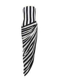 Long slit dress in striped jersey - Black & White