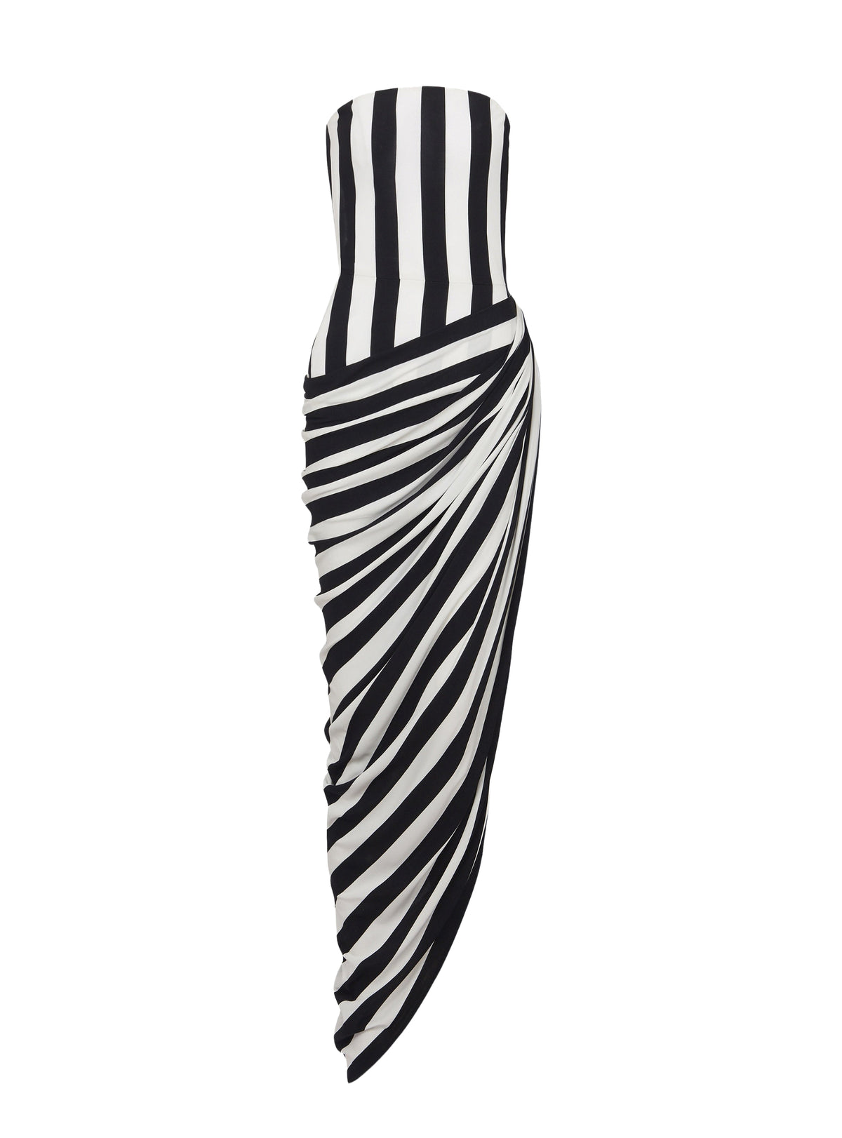 Long slit dress in striped jersey - Black & White