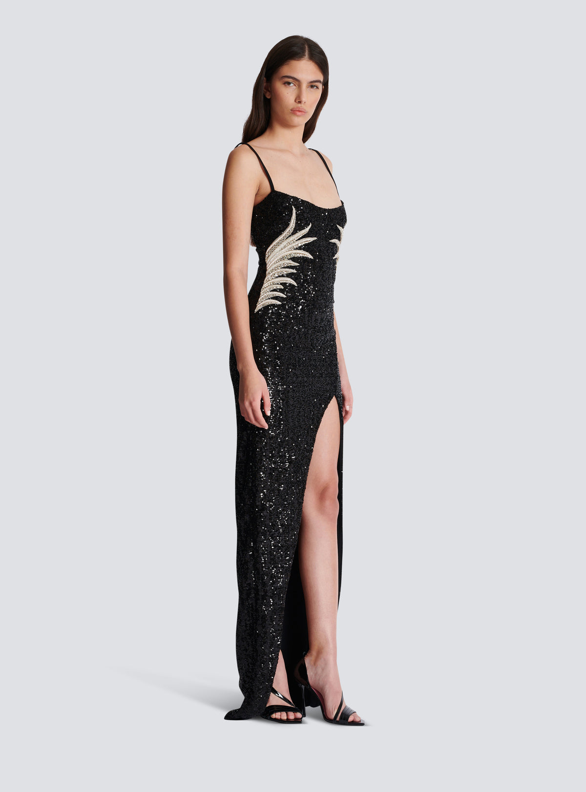 Robe longue en sequins brodés palmier - Noir & Cristal