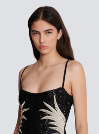 Robe longue en sequins brodés palmier - Noir & Cristal