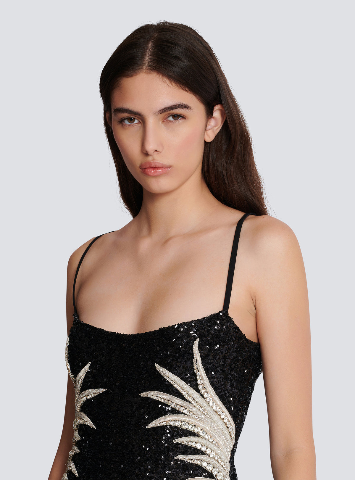 Robe longue en sequins brodés palmier - Noir & Cristal