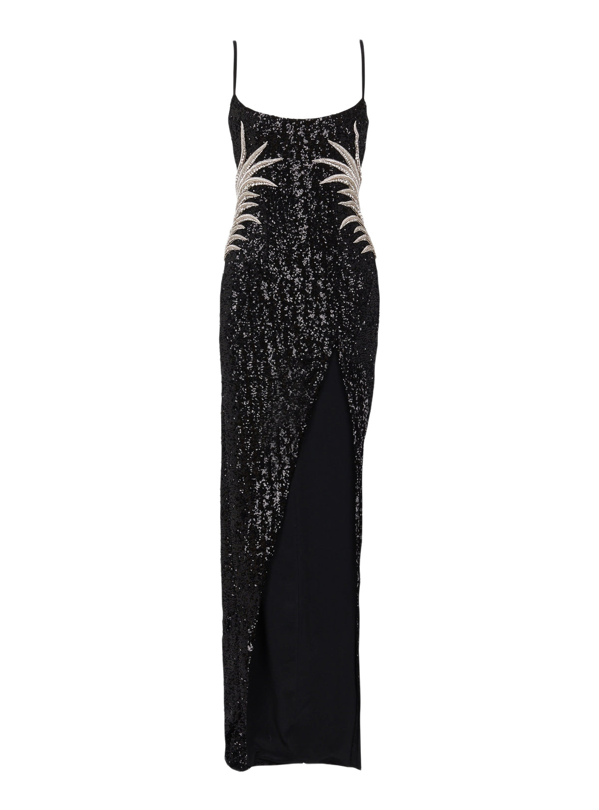Long dress with palm tree embroidered sequins - Black & Crystal
