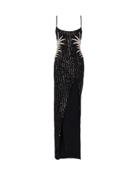 Robe longue en sequins brodés palmier - Noir & Cristal