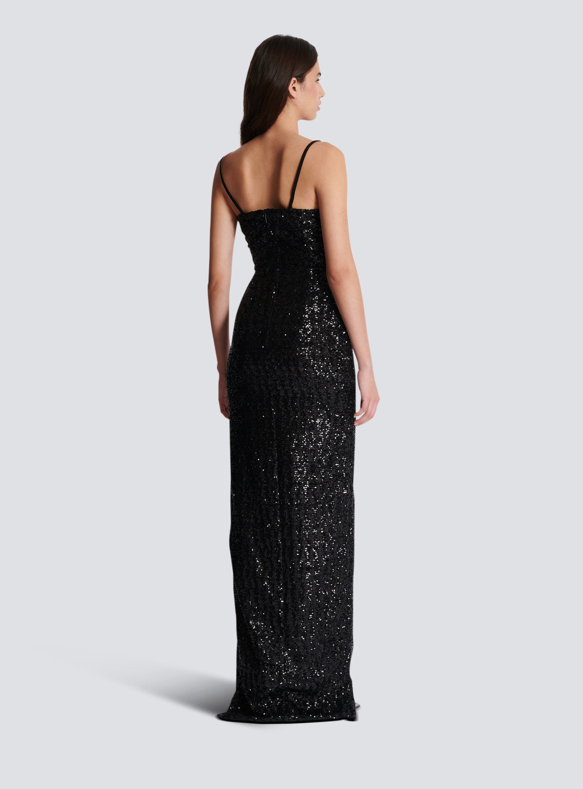 Robe longue en sequins brodés palmier - Noir & Cristal