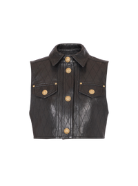 Veste courte en cuir matelassé - Noir