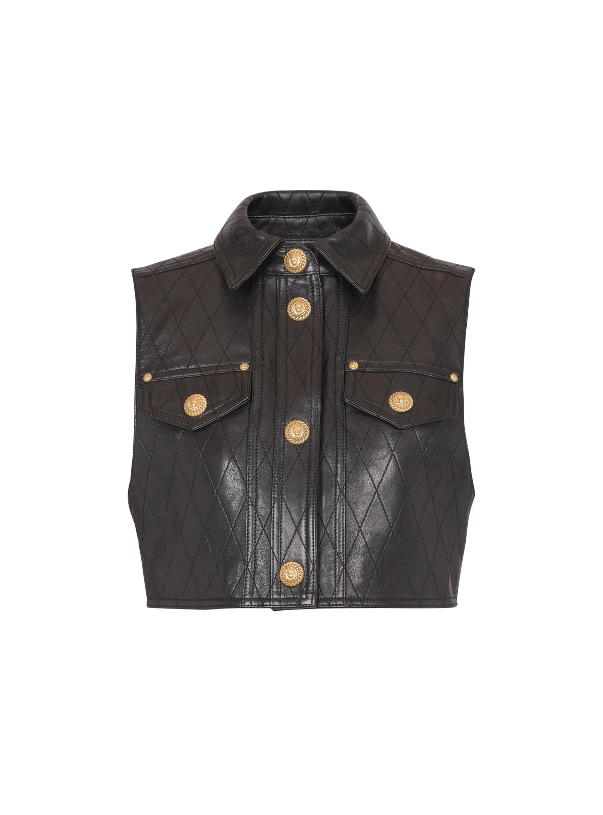Veste courte en cuir matelassé - Noir