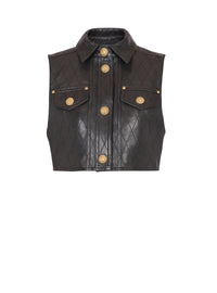 Short quilted leather jacket - Black