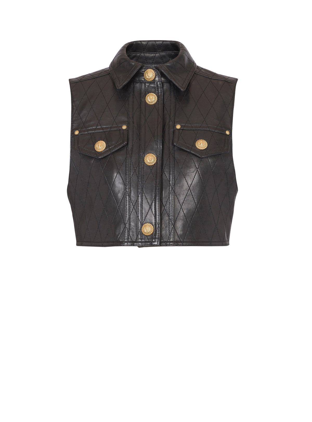 Short quilted leather jacket - Black