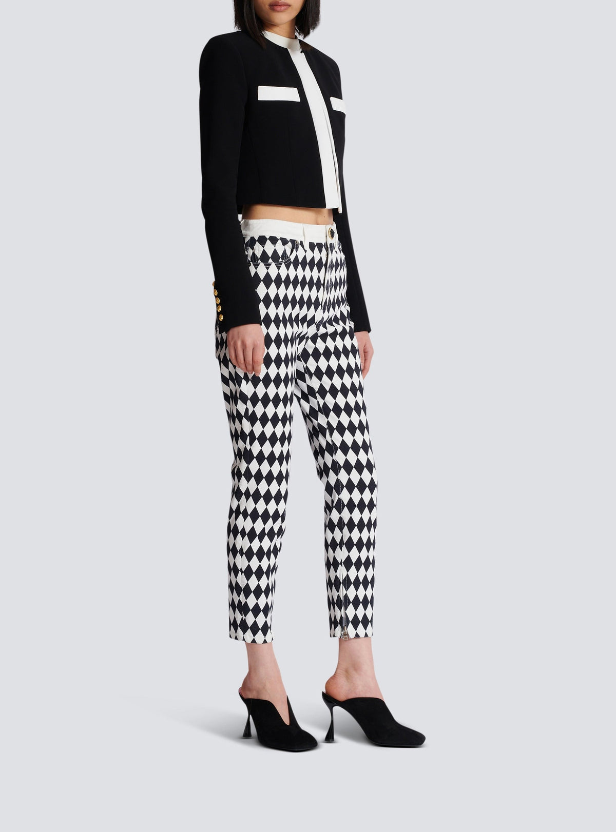 Two-tone crepe spencer jacket - Black & White