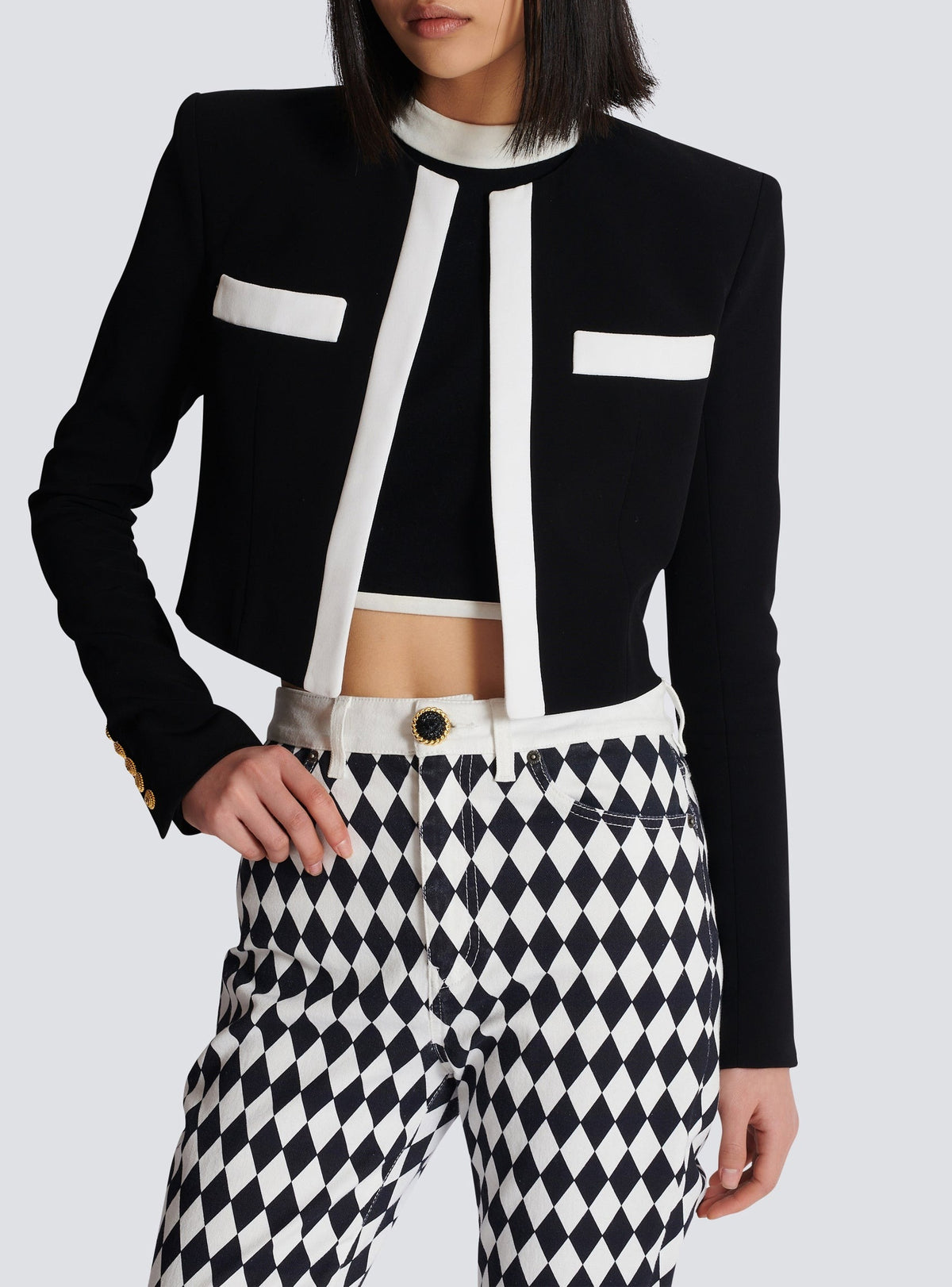 Two-tone crepe spencer jacket - Black & White