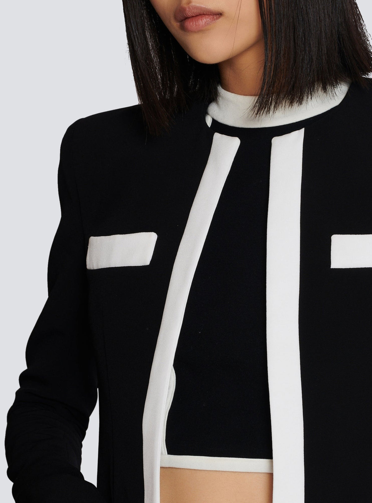 Two-tone crepe spencer jacket - Black & White