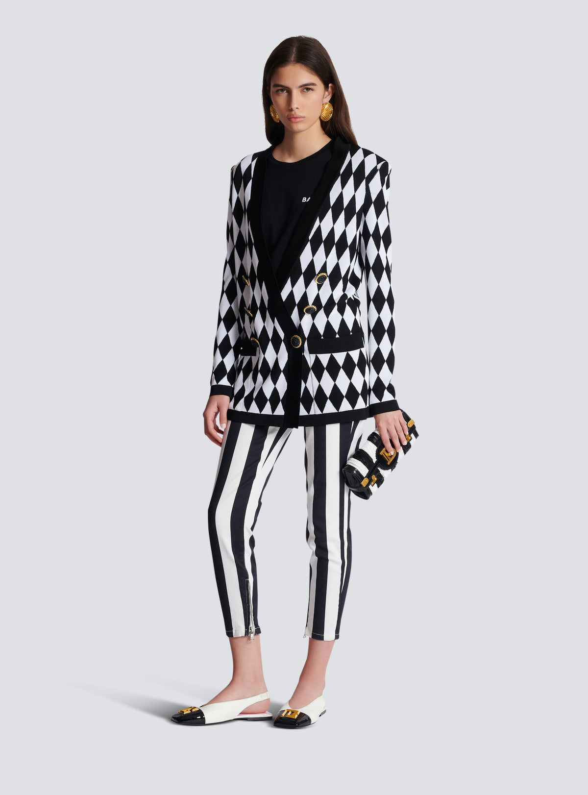 Veste 6 boutons jacquard diamant - Noir & Blanc