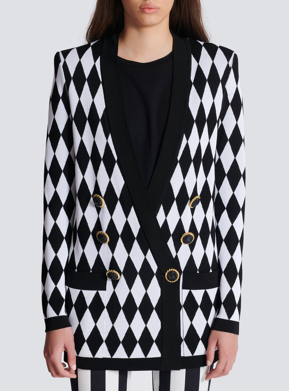 Veste 6 boutons jacquard diamant - Noir & Blanc