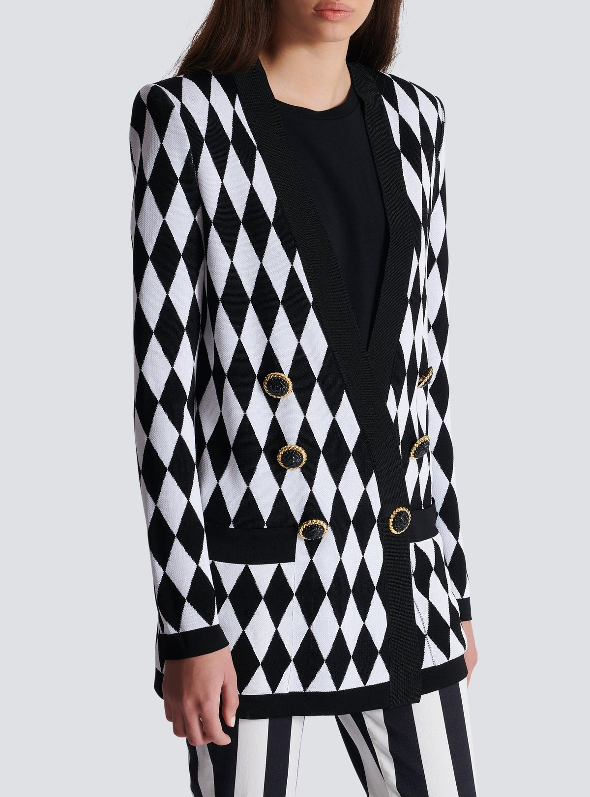 Diamond jacquard 6-button jacket - Black & White
