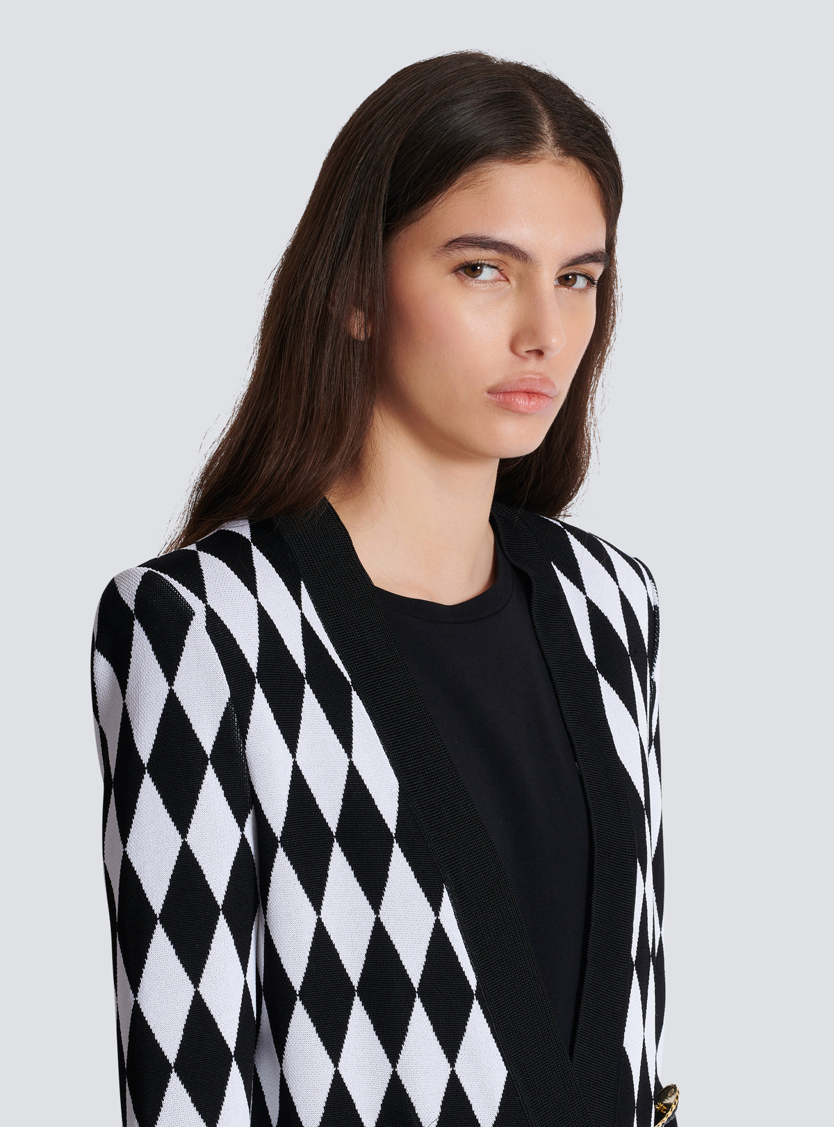 Veste 6 boutons jacquard diamant - Noir & Blanc