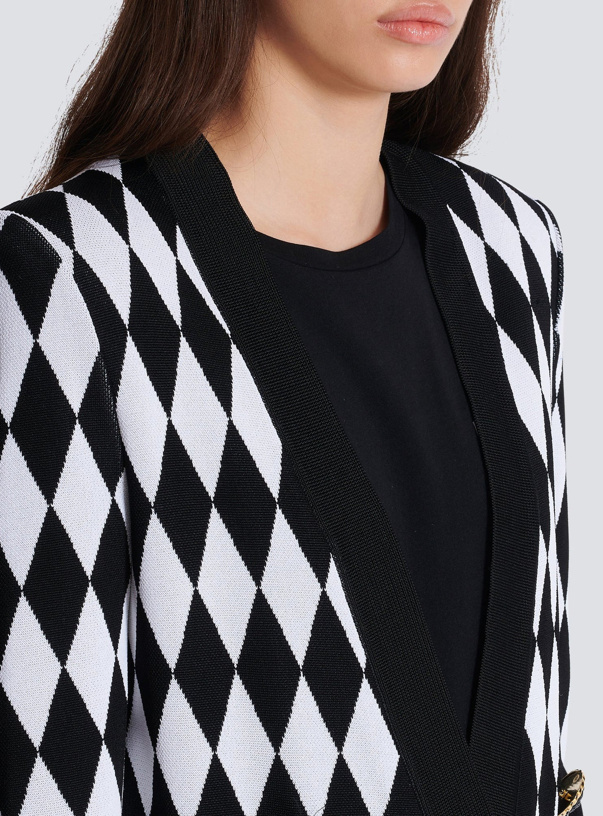 Diamond jacquard 6-button jacket - Black & White