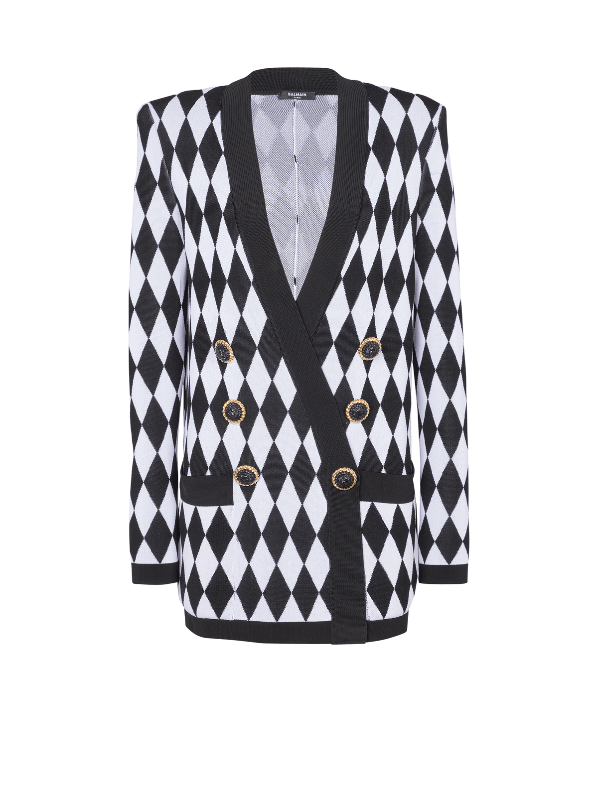Veste 6 boutons jacquard diamant - Noir & Blanc