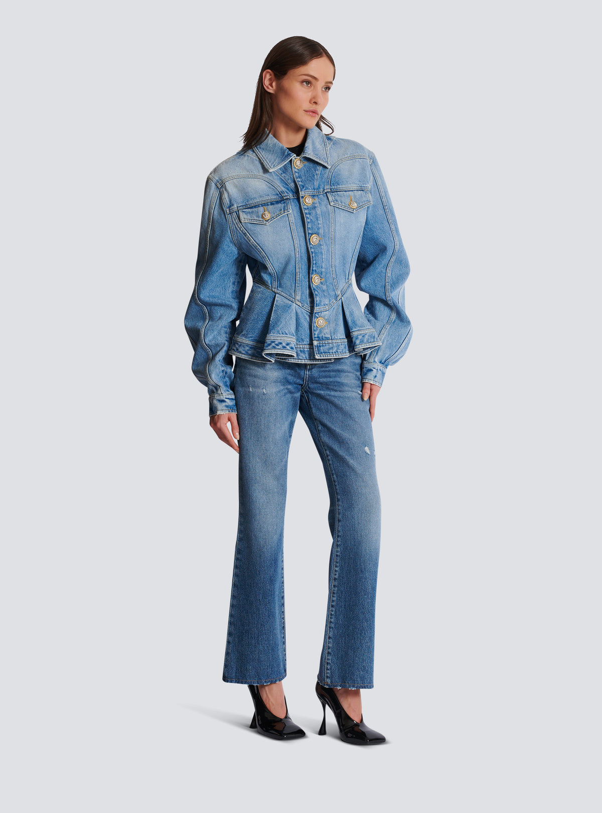 Veste en denim à plis - Bleu Jean Clair