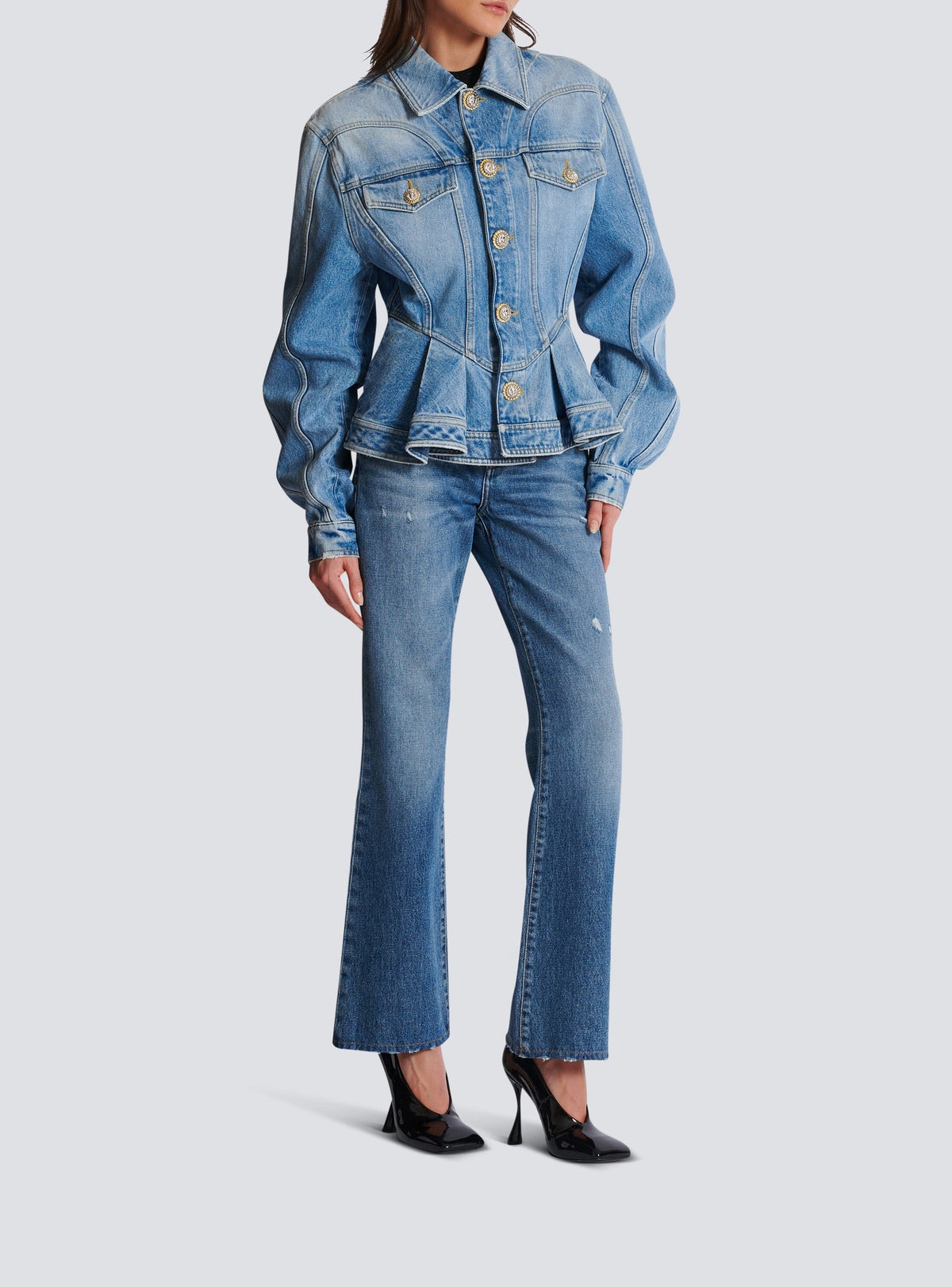Veste à plis en denim - Bleu Jean Clair
