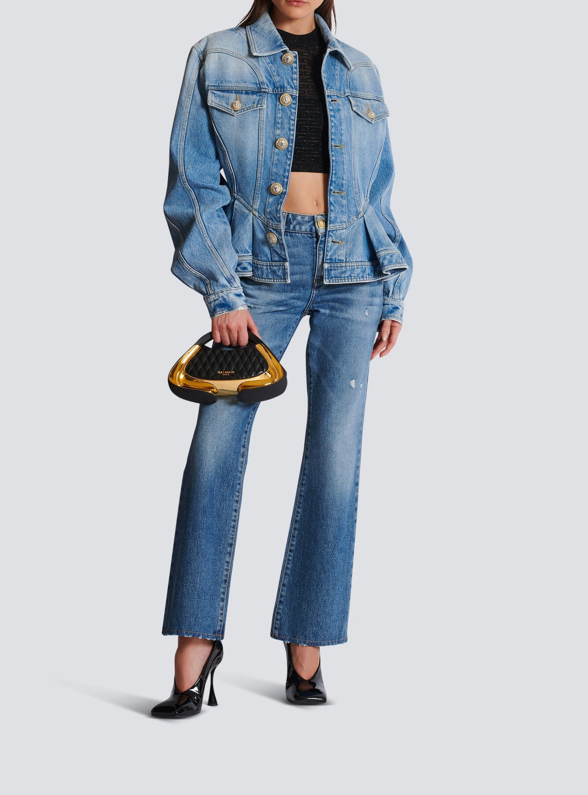 Veste à plis en denim - Bleu Jean Clair