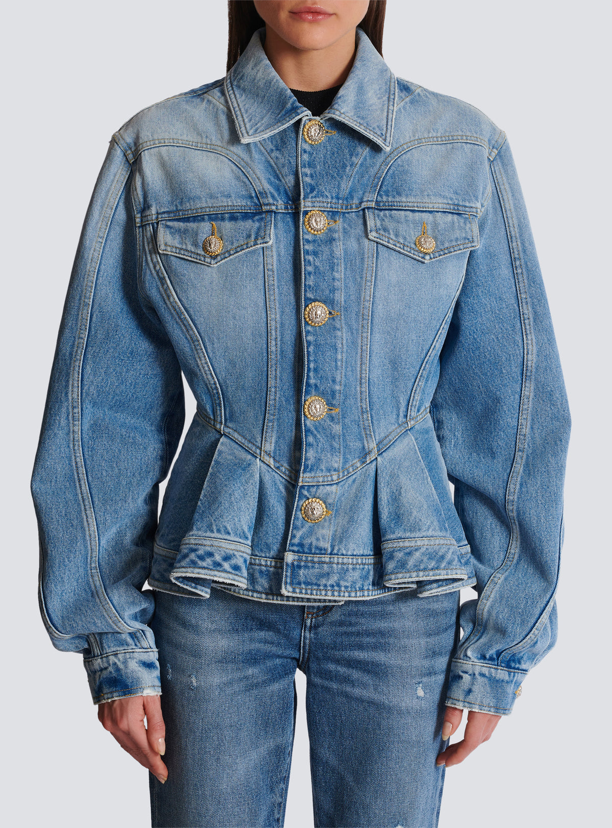 Veste en denim à plis - Bleu Jean Clair