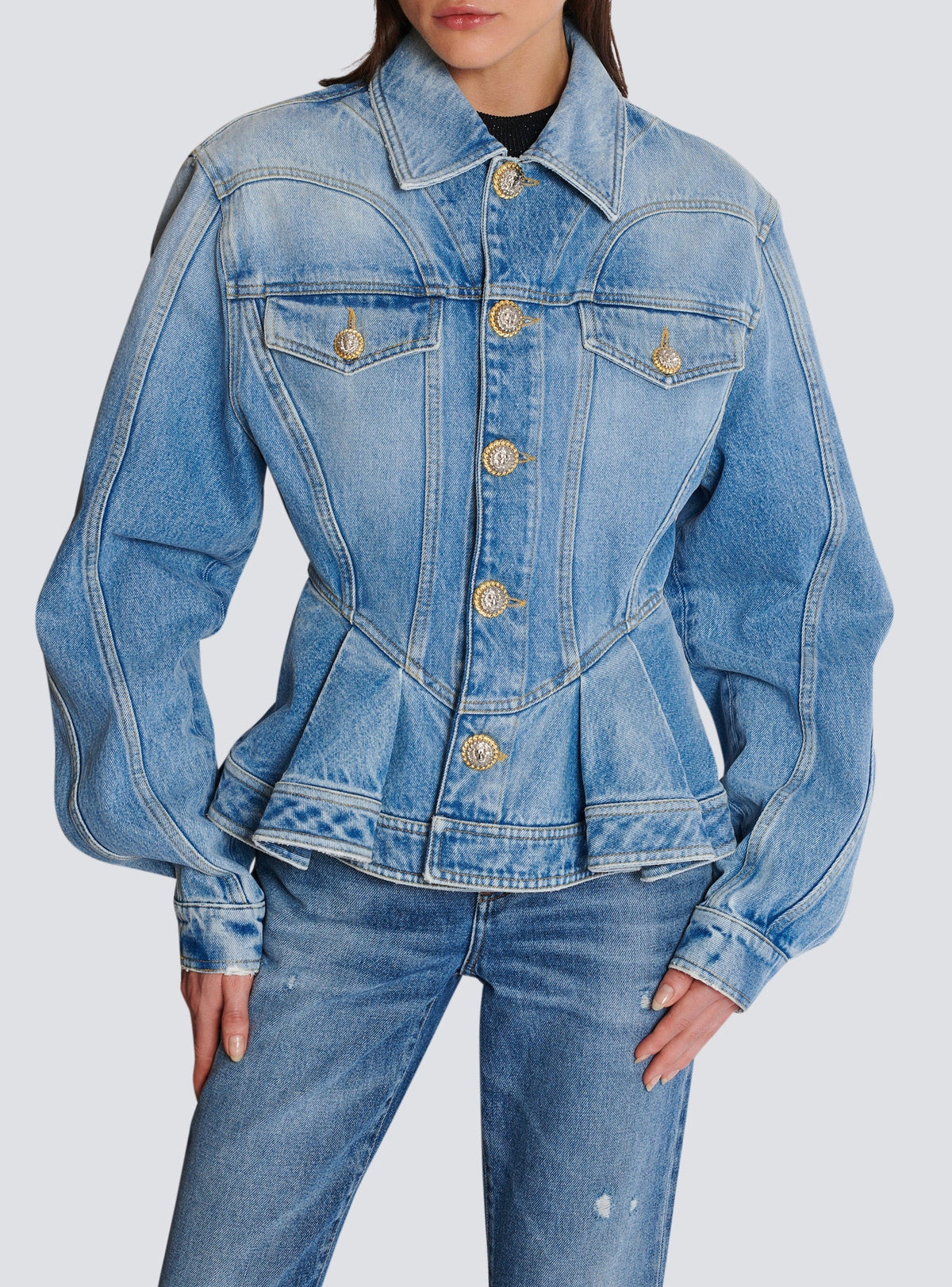 Veste à plis en denim - Bleu Jean Clair