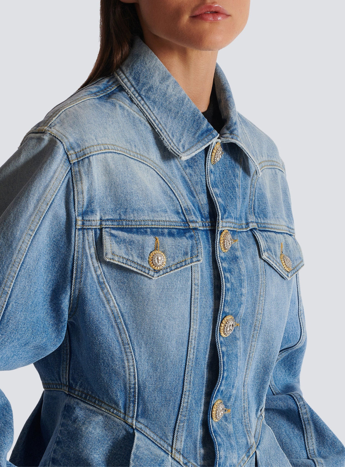 Veste à plis en denim - Bleu Jean Clair