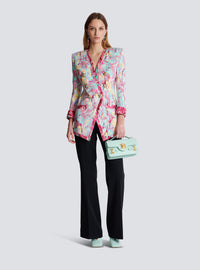 Veste longue 6 boutons imprimée plumes - Multicolore