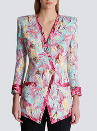 Veste longue 6 boutons imprimée plumes - Multicolore