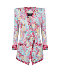 Veste longue 6 boutons imprimée plumes - Multicolore