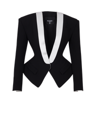 Veste basque en crêpe à col en satin - Blanc & Noir