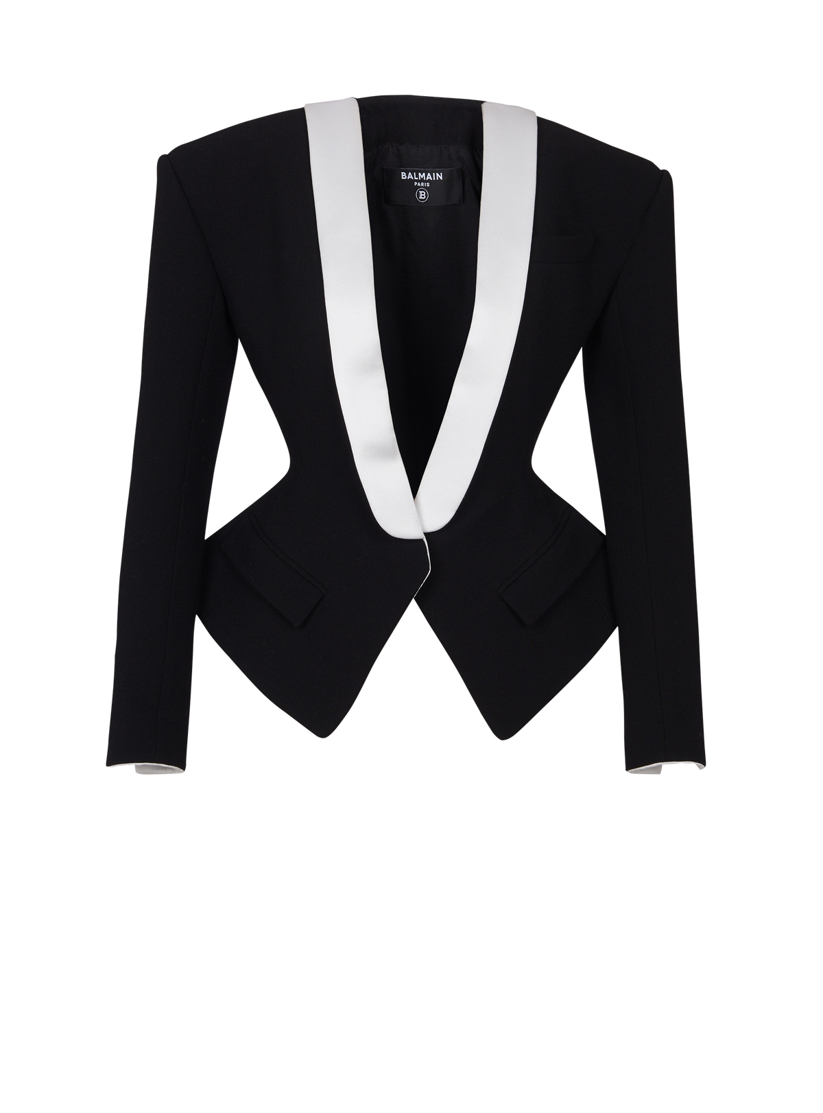 Veste basque en crêpe à col en satin - Blanc & Noir