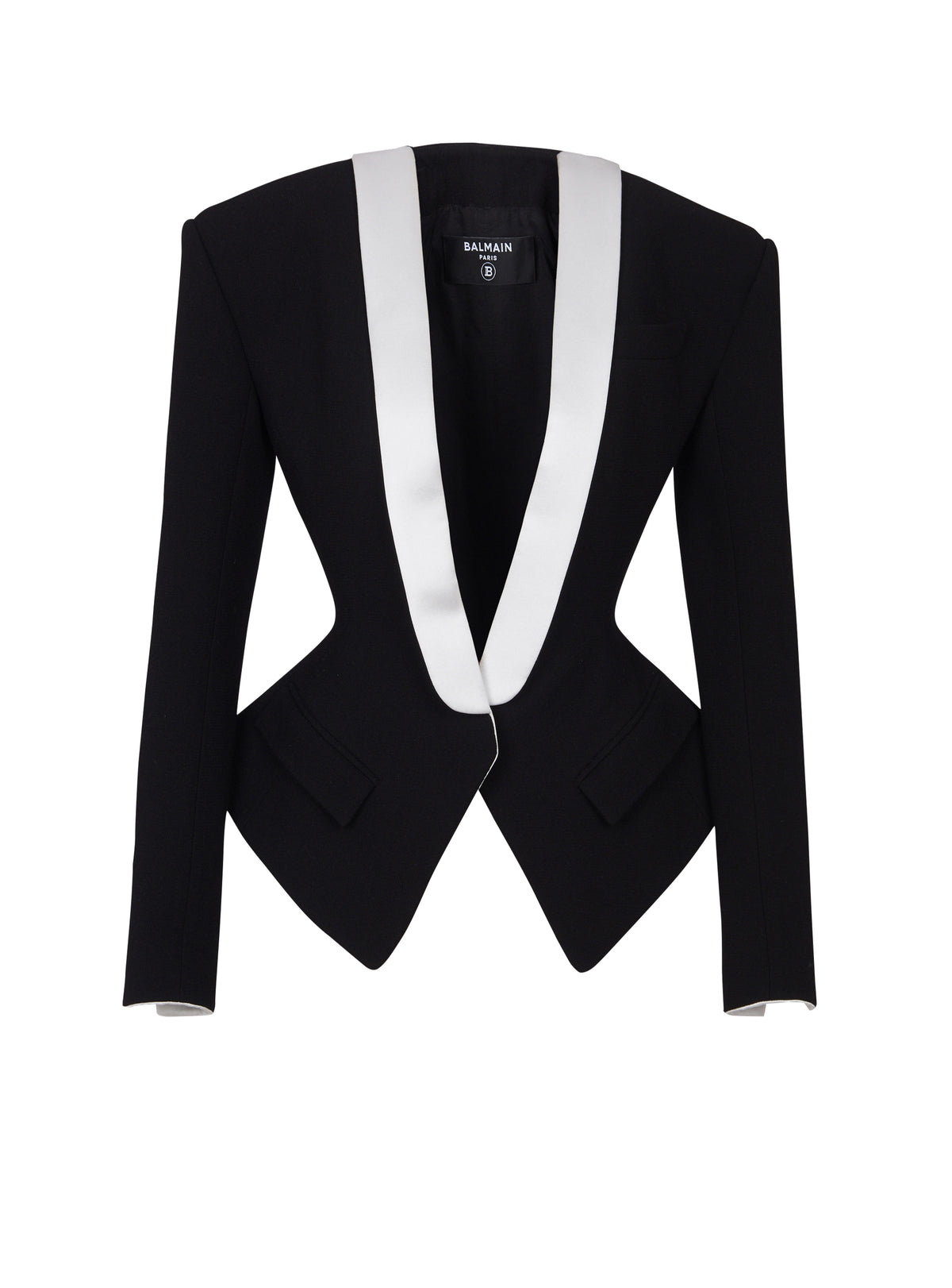 Wool jacket with satin collar - White & Black