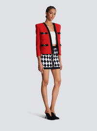 Veste double crêpe à col châle 4 poches - Noir & Rouge