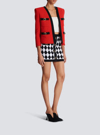 Wool shawl-collar jacket - Black & Red