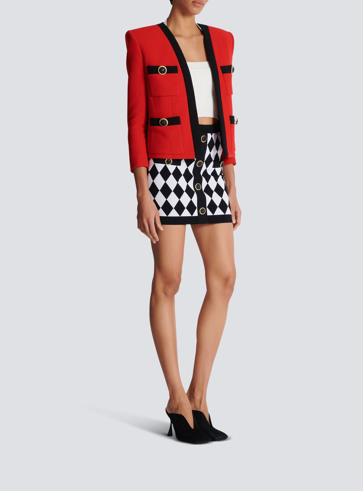 Wool shawl-collar jacket - Black & Red