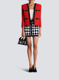 Wool shawl-collar jacket - Black & Red