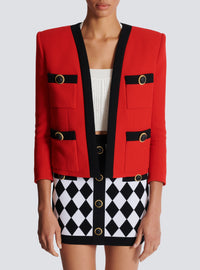 Veste double crêpe à col châle 4 poches - Noir & Rouge