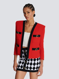 Veste double crêpe à col châle 4 poches - Noir & Rouge